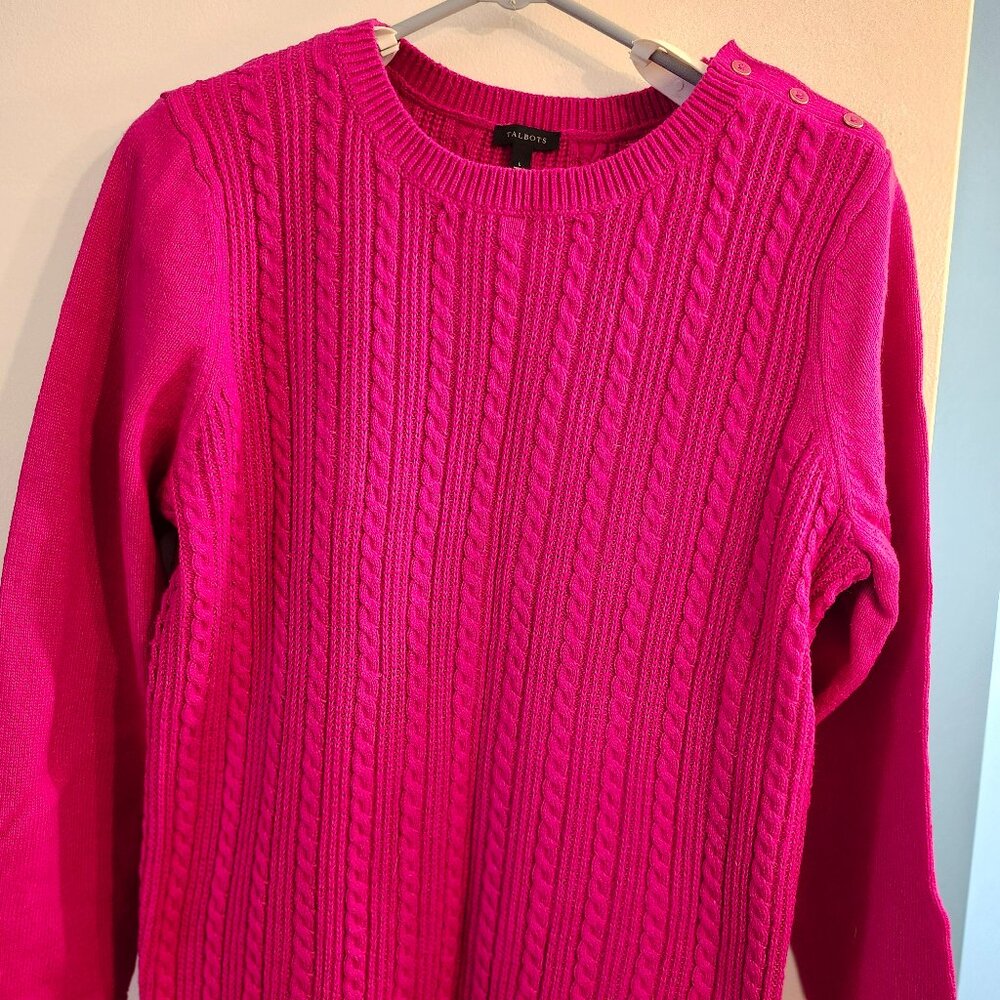 Talbots Soft Cable Knit Crewneck Sweater -Vivid Berry - Large - EUC